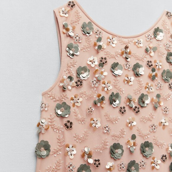 ZARA Limited Edition Tricot Dress With Floral Shaped Beads in Old Pink - Picture 4 of 4